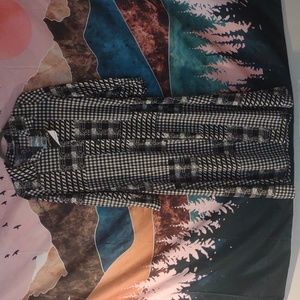 Renee Greenstein Attitude plaid tartan hounds tooth button down dress B + W